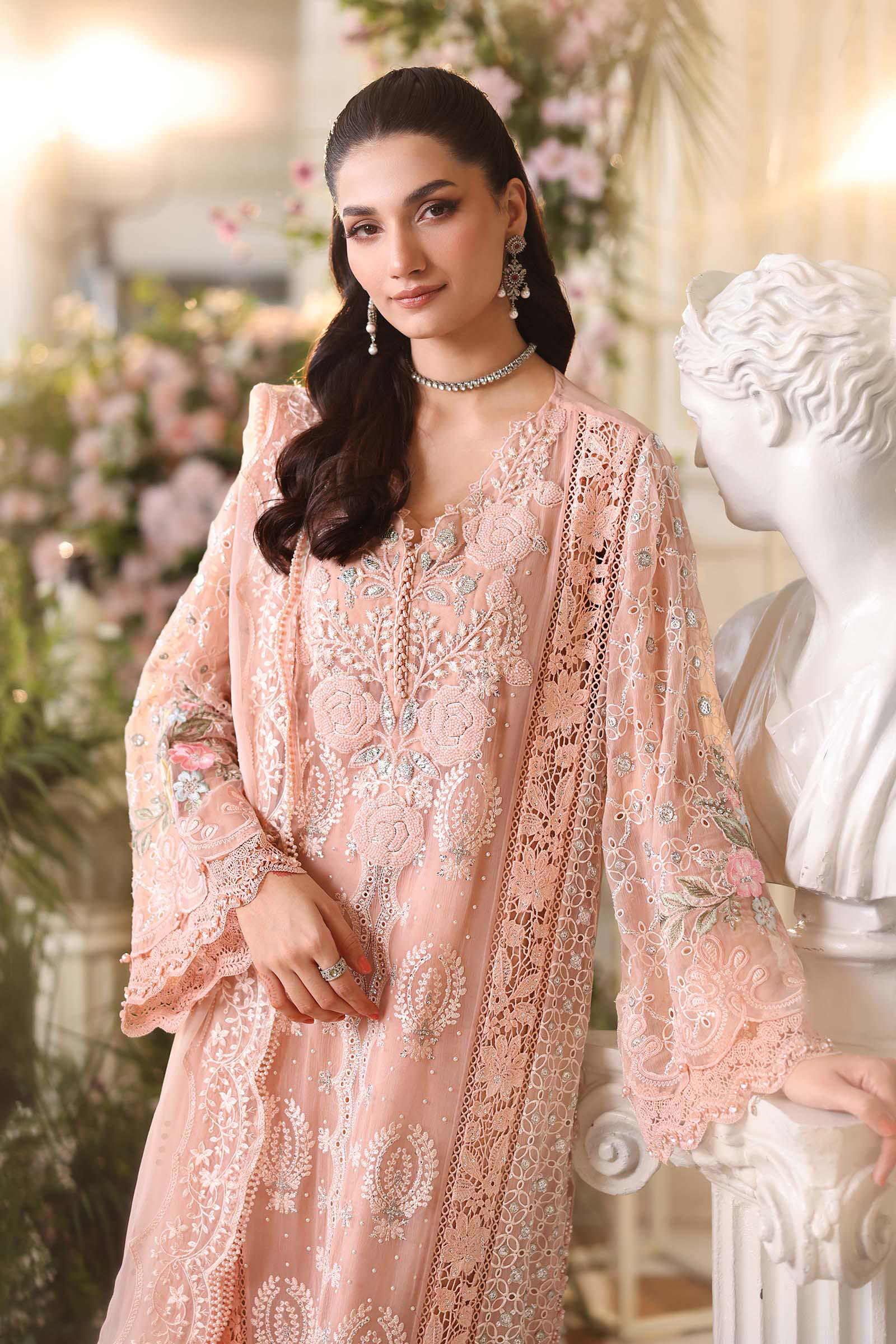 Elegant Pink Embroidered Bumber Chiffon 3-Piece Suit - Luxury Festive Wear