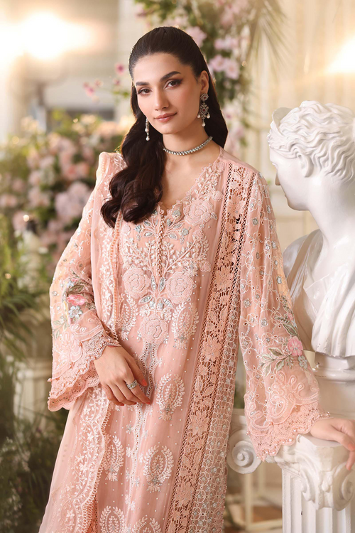 Elegant Pink Embroidered Bumber Chiffon 3-Piece Suit - Luxury Festive Wear