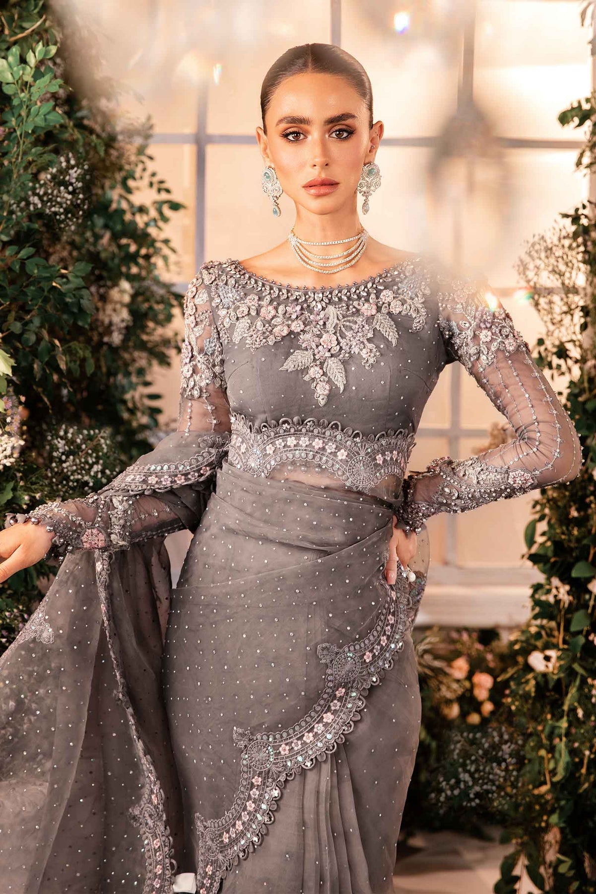 3 Piece Unstitched Embroidered Organza - Maria B