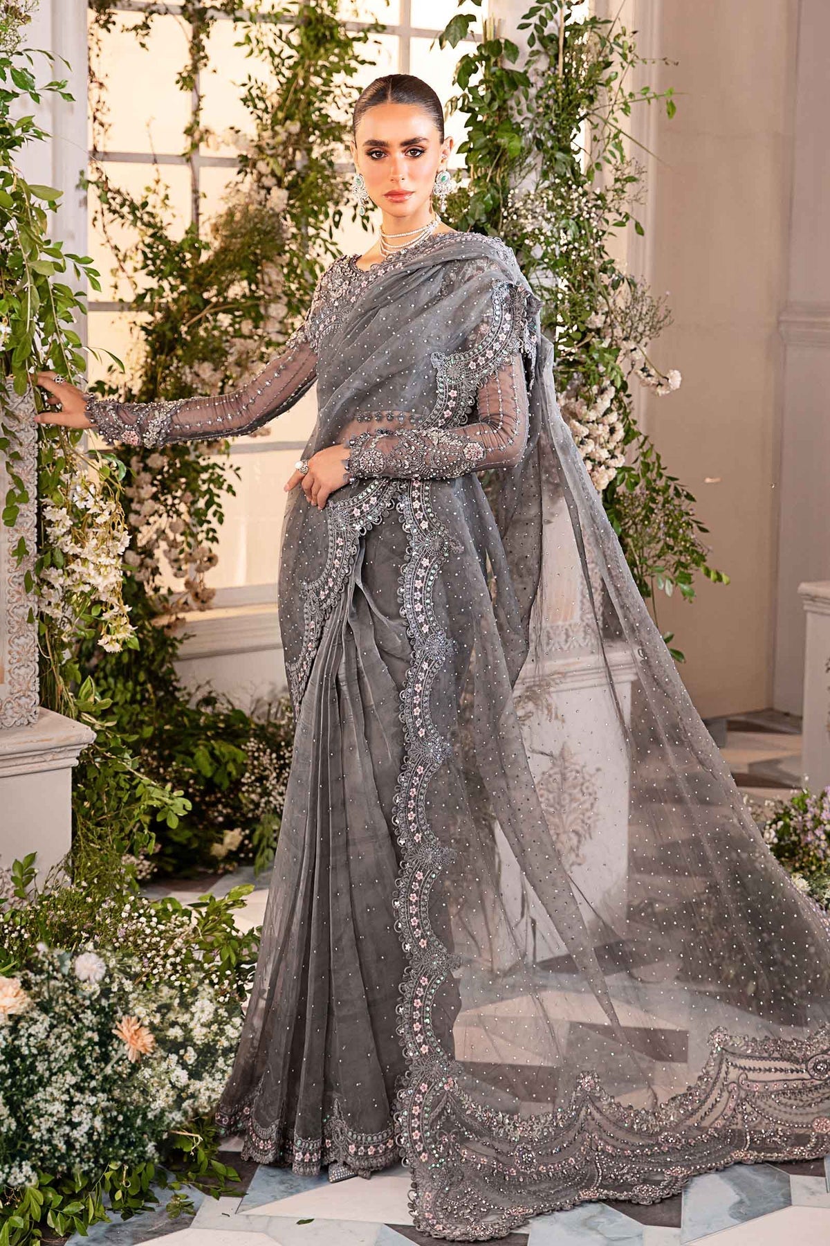 3 Piece Unstitched Embroidered Organza - Maria B