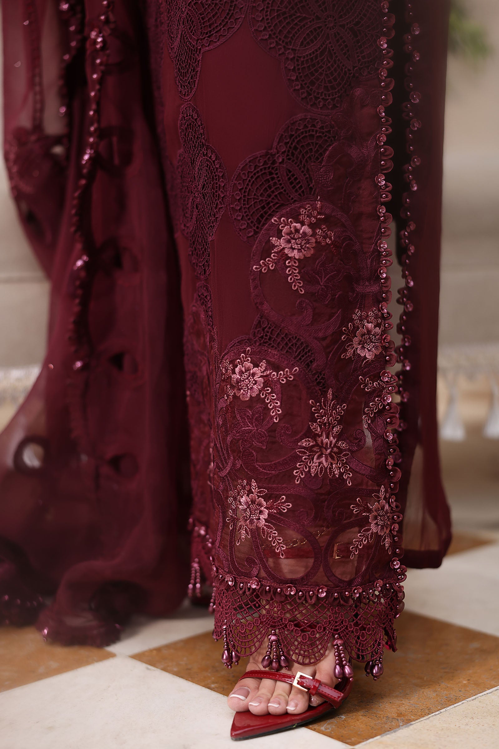 Maria B Burgundy Embroidered Chiffon Suit - image 2
