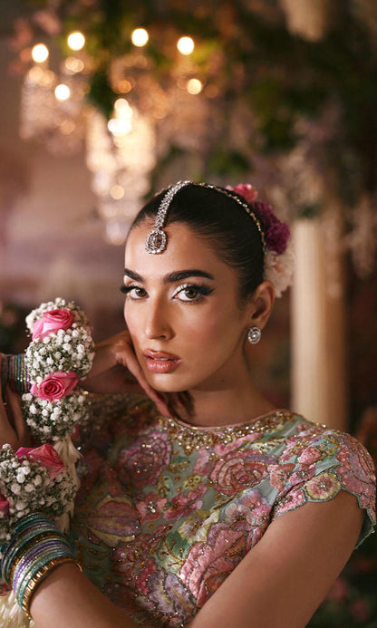 Multicolour Pastel Handwork Chiffon & Raw Silk Dhakka for Weddings & Walima