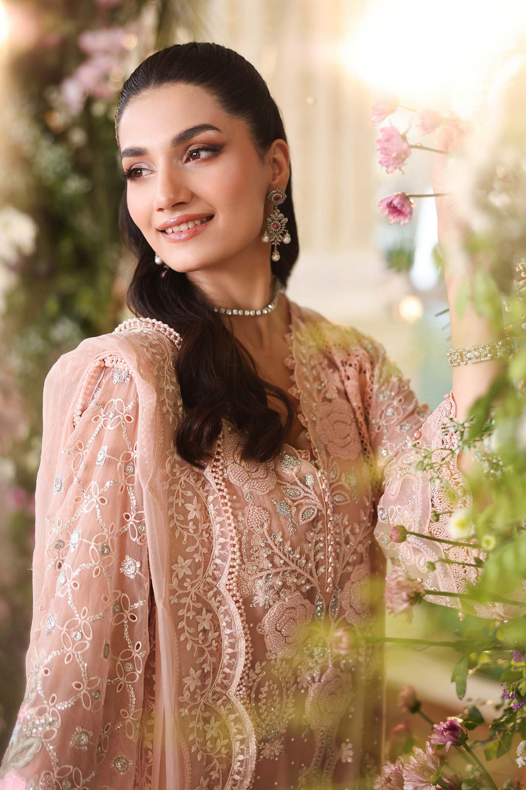 Elegant Pink Embroidered Bumber Chiffon 3-Piece Suit - Luxury Festive Wear