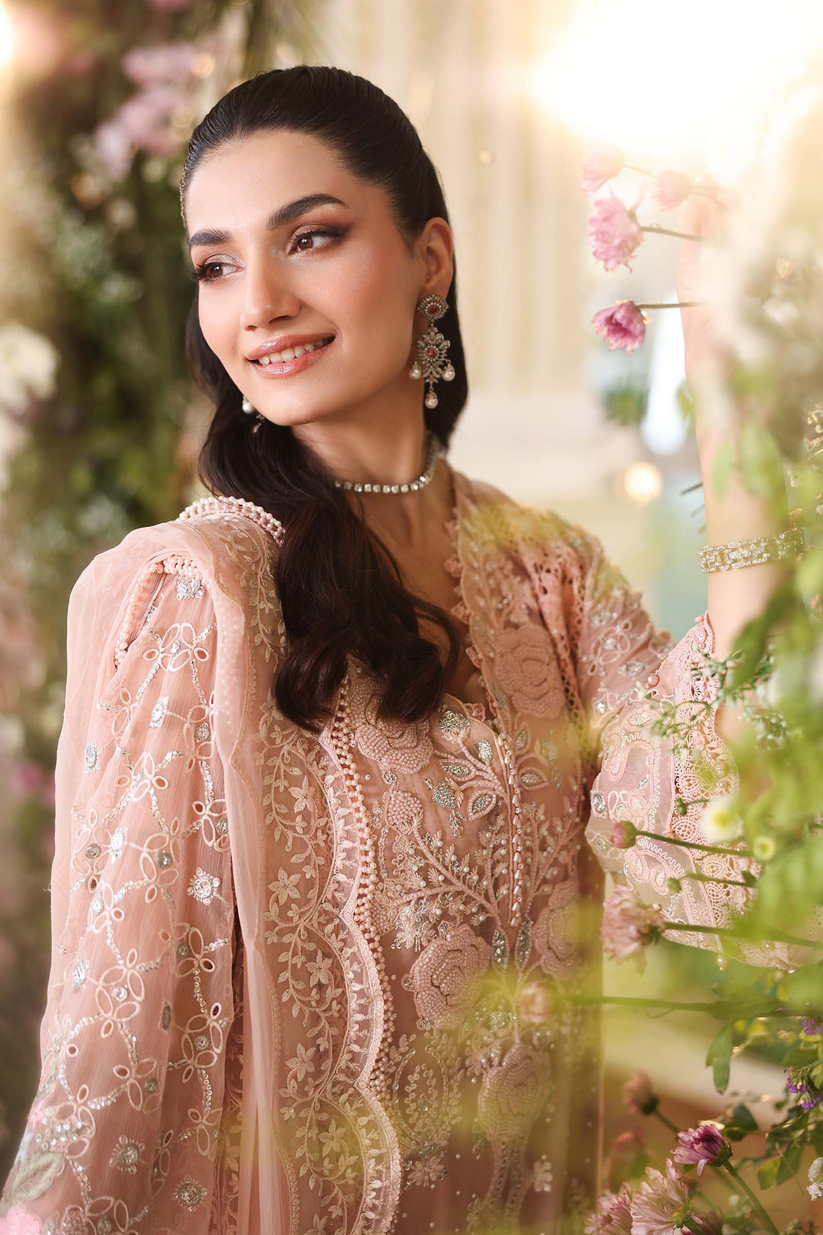 Elegant Pink Embroidered Bumber Chiffon 3-Piece Suit - Luxury Festive Wear
