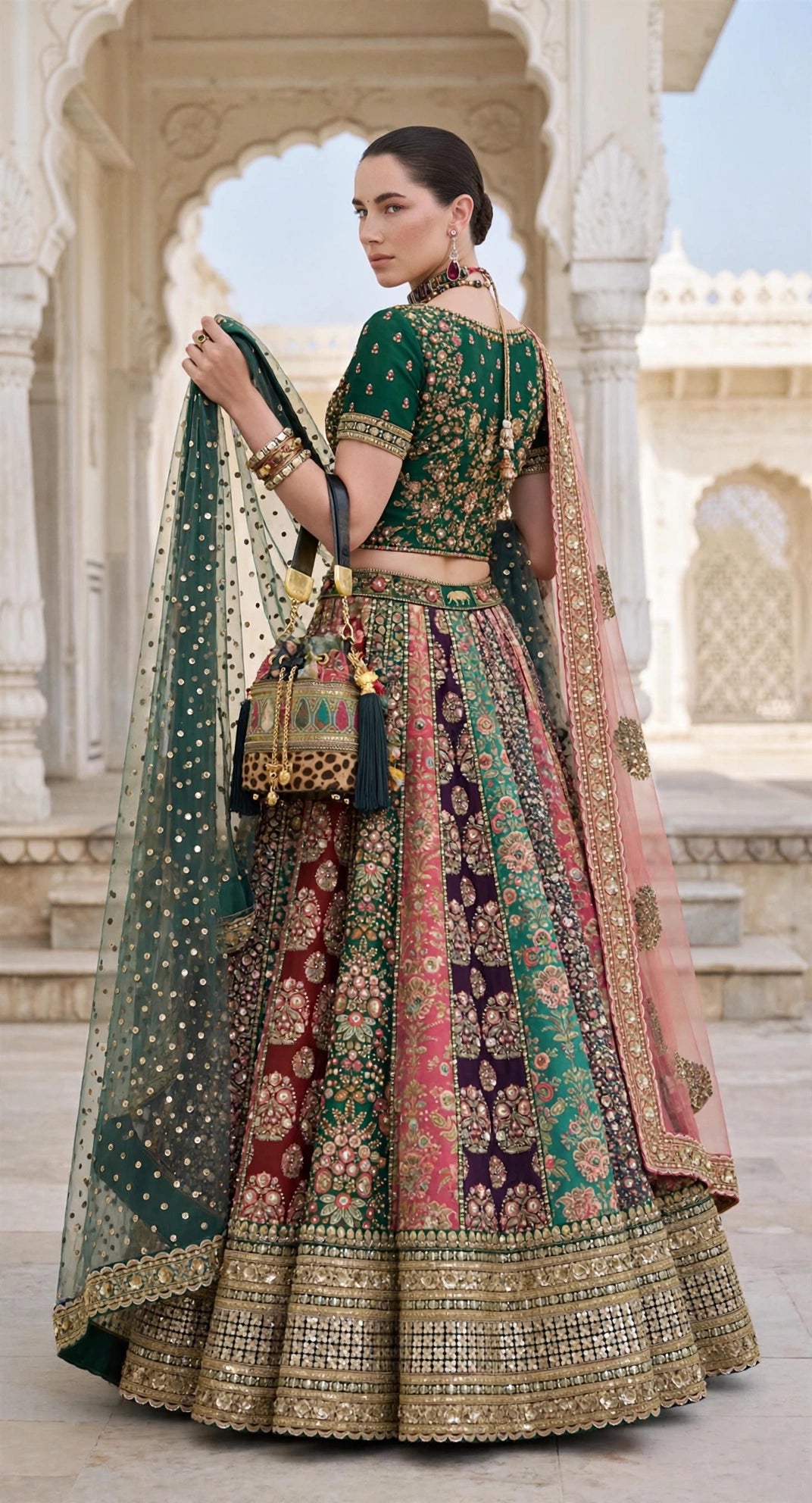 Sabyasachi-Inspired Multi Panel Embroidered Bridal Lehenga Choli with 2 Dupattas