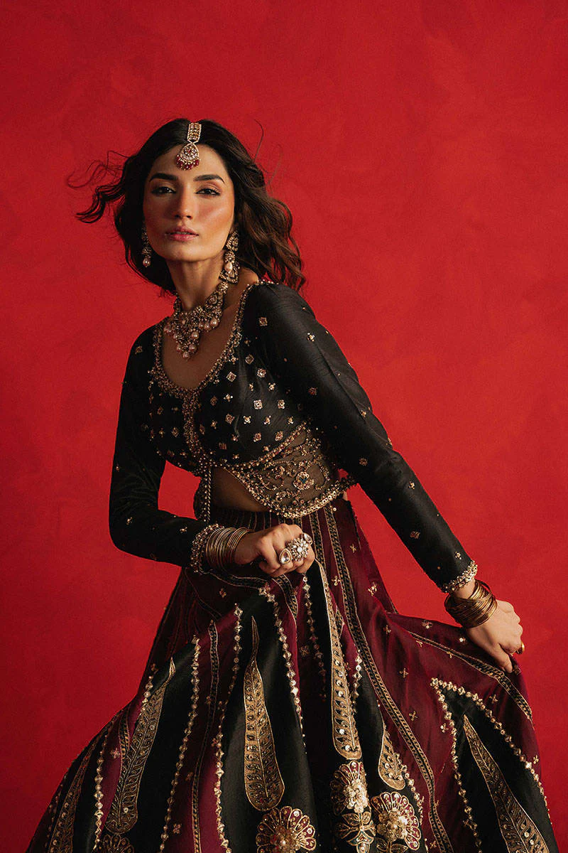 Mohsin Naveed Ranjha Dil Raas black silk lehenga choli - image 8