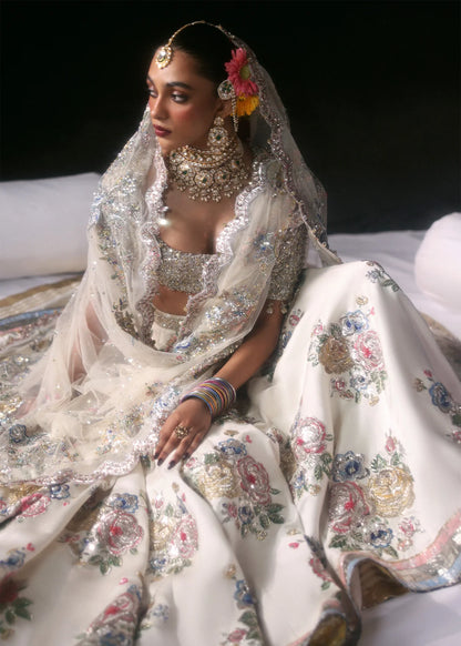 Ivory Embellished Bridal Lehenga Set – Floral Muqaish & 3D Cutdana Work