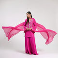 Humamistry Fuchsia Flame - 3 Piece Embroidered Tussle Silk Suit with Pure Silk Dupatta
