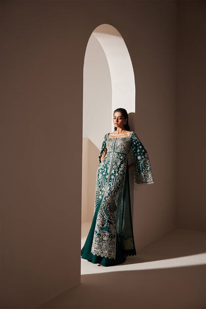 Luxe emerald organza gown by Soraya - detail view