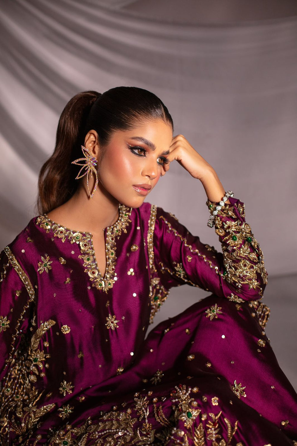 Expressive Magenta zardozi bridal suit - styled look