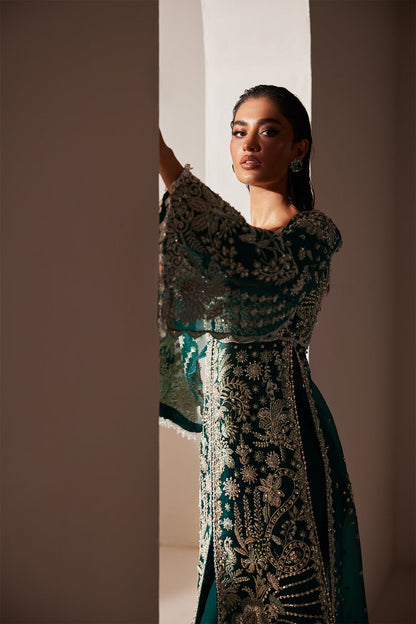 Luxe emerald organza gown by Soraya - close up