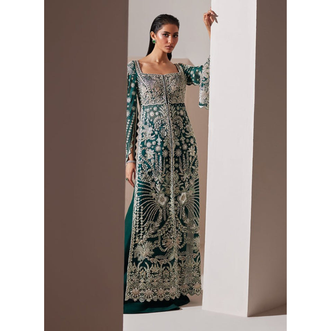 Luxe emerald organza gown by Soraya at Fatimaa Store