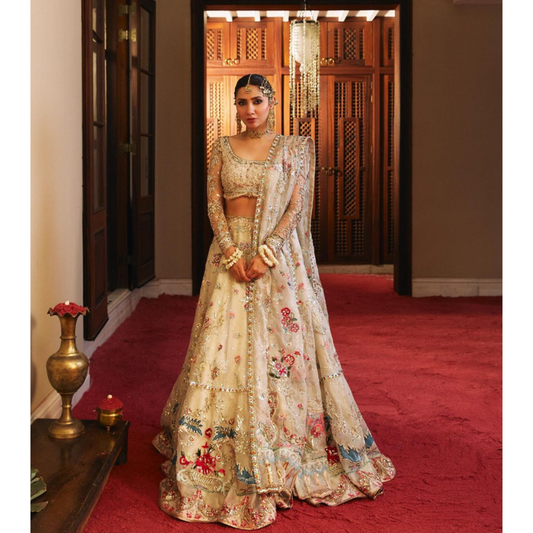 Rano’s Heriloom Ivory Bridal Net Embroidered Unstitched