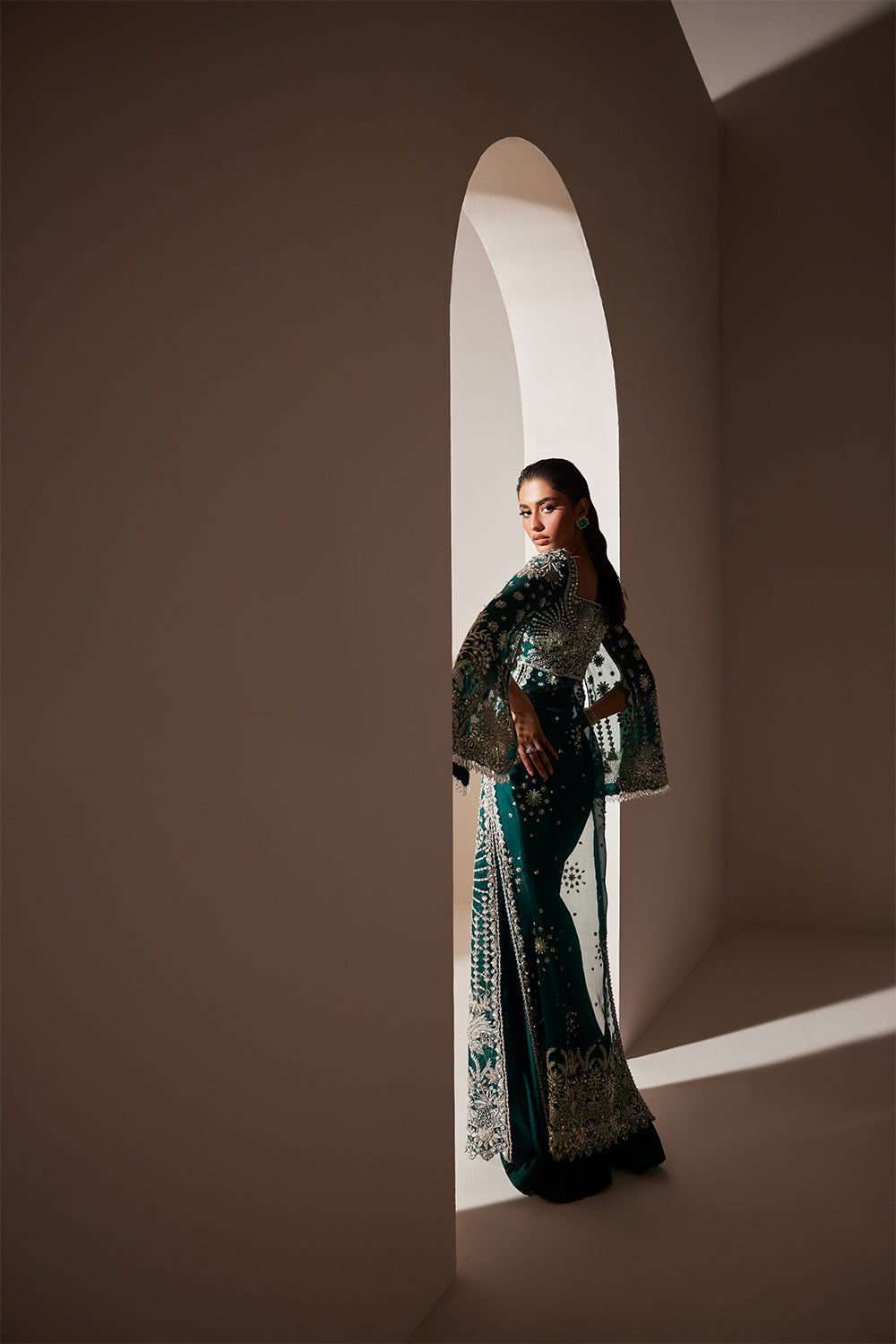 Luxe emerald organza gown by Soraya - styled look