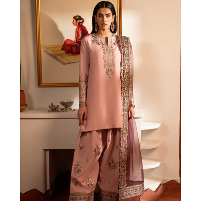 Gulzar lilac tussle silk suit at Fatimaa Store