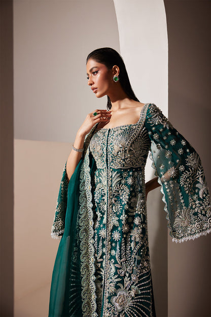 Luxe emerald organza gown by Soraya - front view