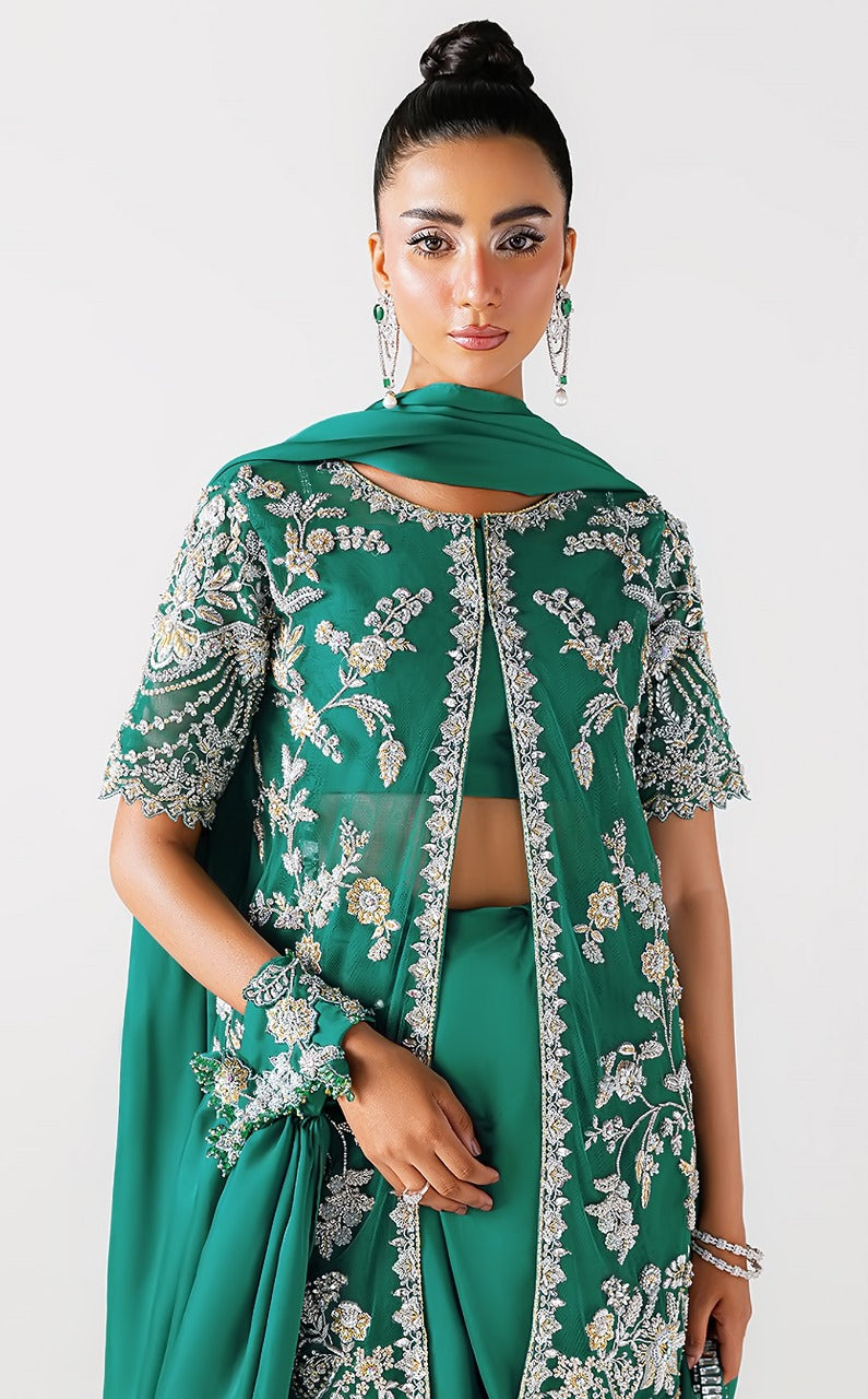 Zamrud Ayin green net gown by Sara Rohale Asghar - front view