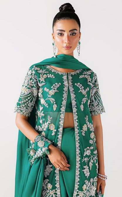 Zamrud Ayin green net gown by Sara Rohale Asghar - front view