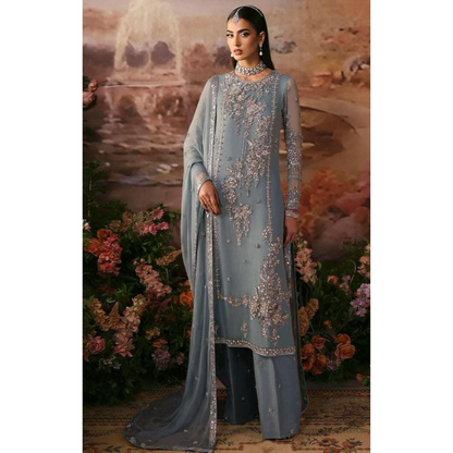 Endless Sky powder blue chiffon suit by Nomi Ansari at Fatimaa Store