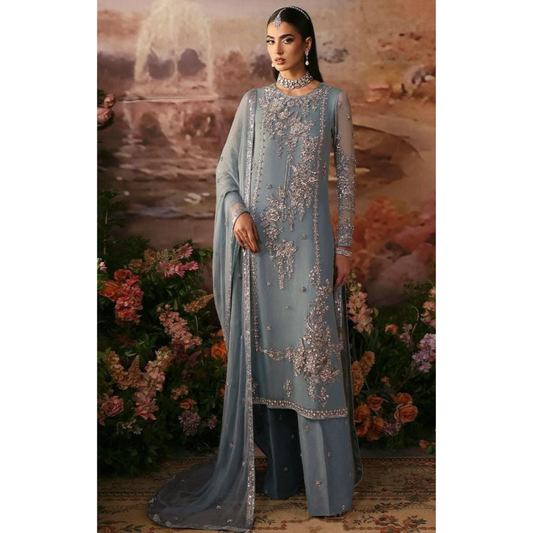 Endless Sky powder blue chiffon suit by Nomi Ansari at Fatimaa Store