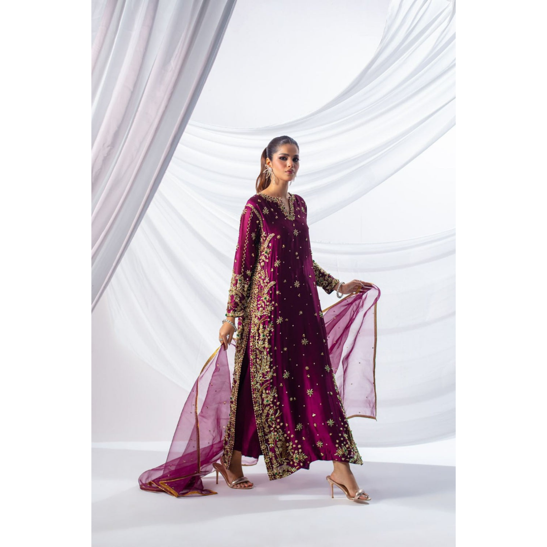 Expressive Magenta zardozi bridal suit at Fatimaa Store