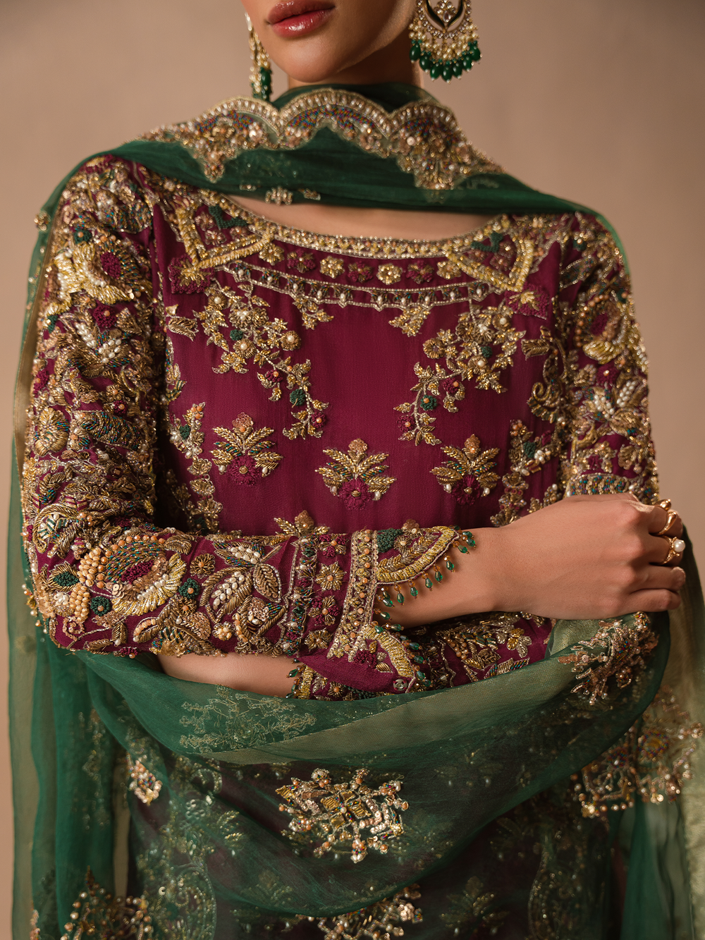 Abeera Usman Burgundy Dusk tussle silk suit - styled look
