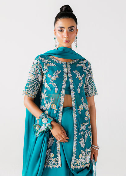 Zamrud Ayin turquoise green net gown by Sara Rohale Asghar - additional view 4