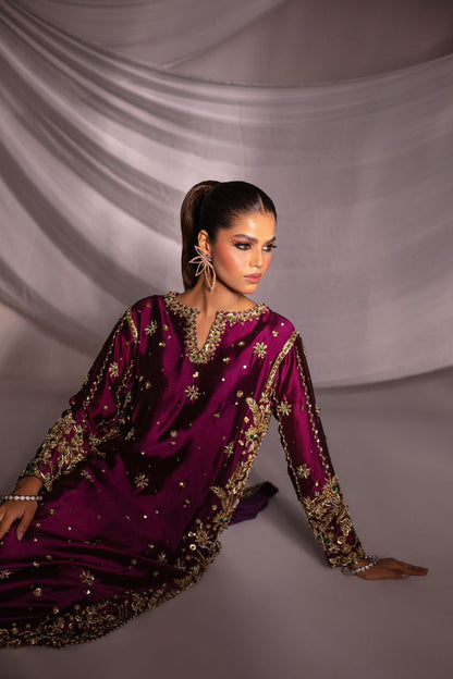 Expressive Magenta zardozi bridal suit - close up