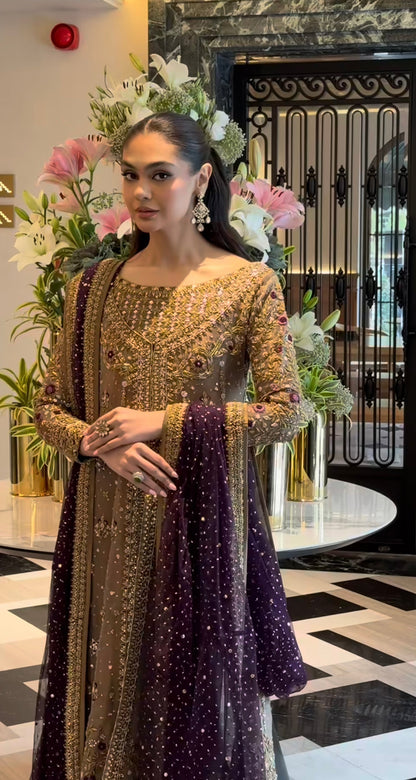 Aroha tissue masoori suit by Haris Shakeel - close up